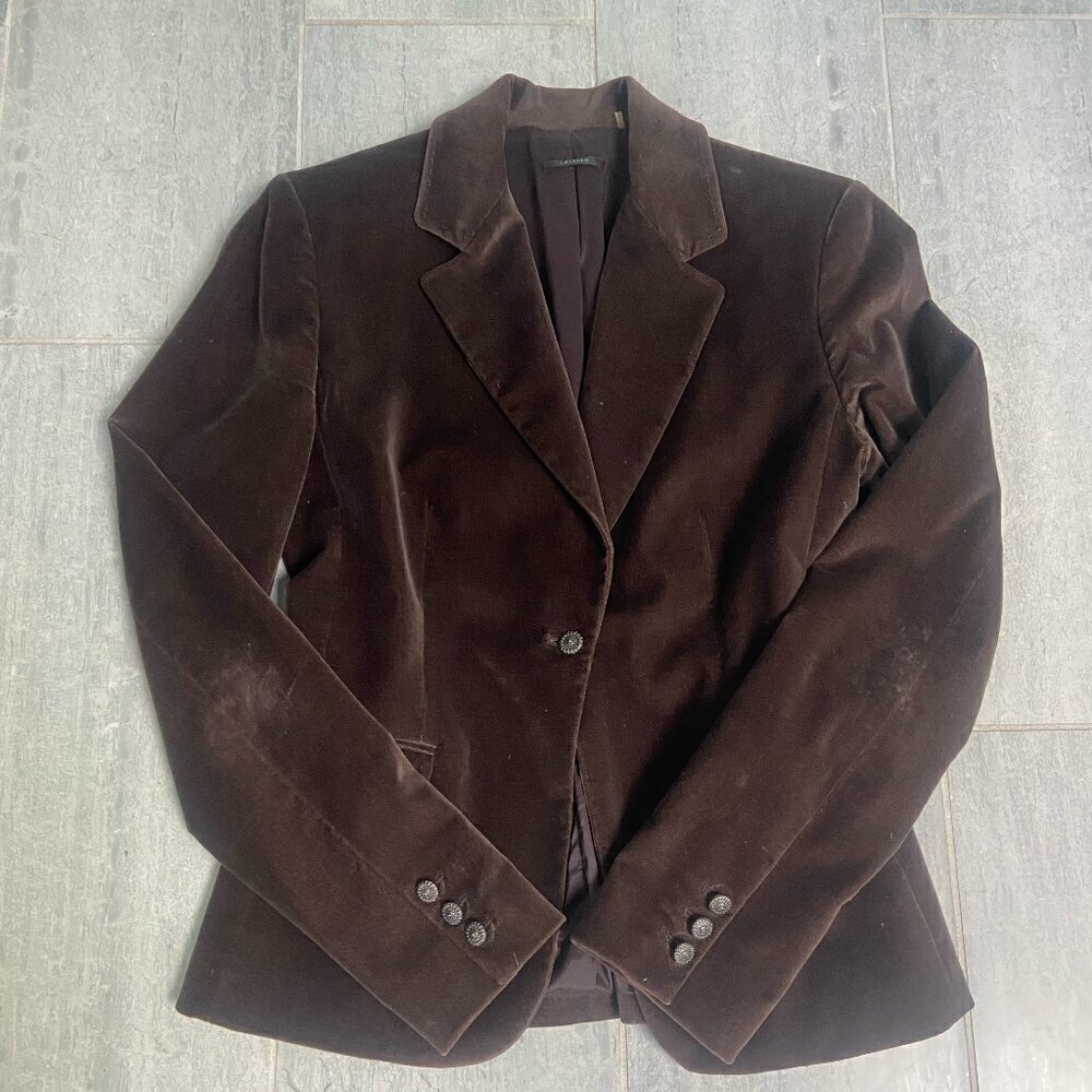 Tahari Velvet Single Breasted Detailed Button Structured Blazer Brown Size 6